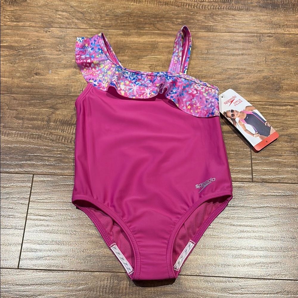 Speedo girls pink one piece swim bathing suit NWT
